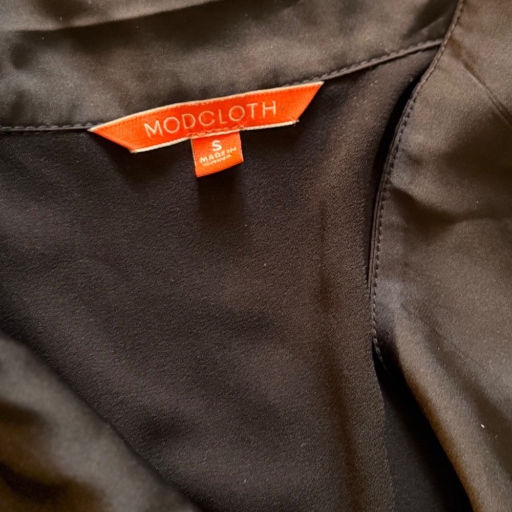 ModCloth Black Satin Collar Double Breasted Midi Dress Small Tuxedo Style - Picture 4 of 13